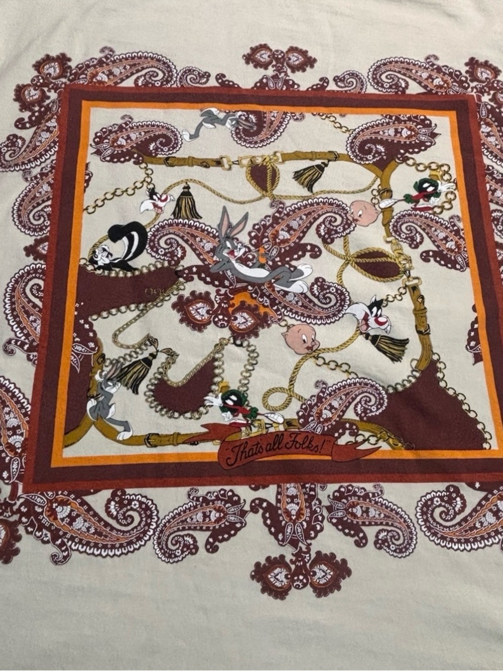 ZARA Looney Tunes Paisley Graphic Tee Shirt White Multicolor Small Y2K Rare - Picture 3 of 6